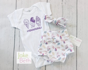 Summer girl set, bummies, headband and bodysuit set, girl coming home set, baby shower gift, popsicles