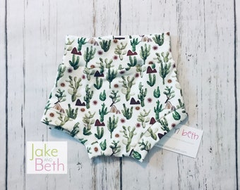 Pantalones cortos tipo bóxer con estampado de cactus, pantalones cortos para bebés, pantalones cortos para niños pequeños, pantalones cortos de verano, pantalones cortos tipo bóxer para niñas, estilo suroeste