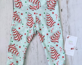 Christmas baby pants, toddler pants, treats, Christmas tree cakes green
