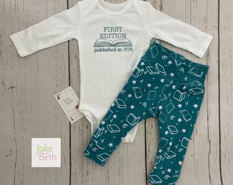 Baby set, bookish baby, pants and bodysuit set,  coming home set, baby shower gift,