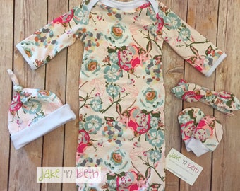 Conjunto para bebé recién nacido, vestido de bebé, niña, estampado floral rosa pálido