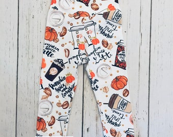 Pumpkin spice latte baby pants, toddler pants, fall leggings