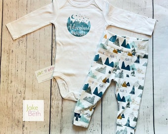 Baby boy set, pants and bodysuit set, boy coming home set, baby shower gift, adventure awaits