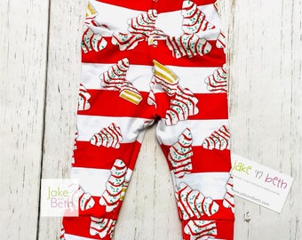 Christmas baby pants, toddler pants, treats, Christmas tree cakes