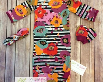Vestido de bebé, conjunto para recién nacido, bebé niña, estampado floral a rayas