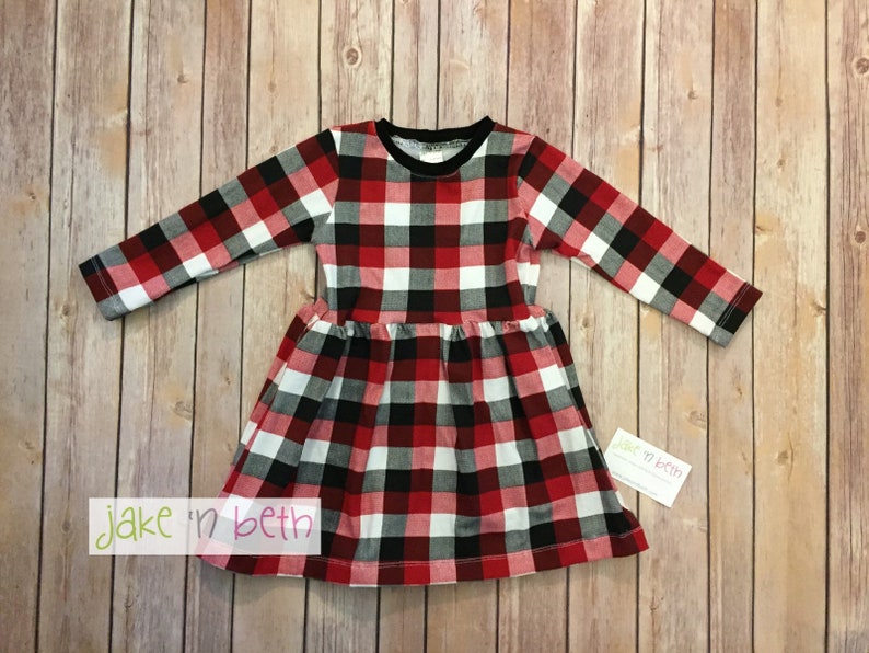 Girls casual Christmas holiday dress Buffalo Plaid Dress
