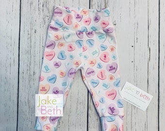 Valentine's Day baby pants, toddler pants, candy hearts