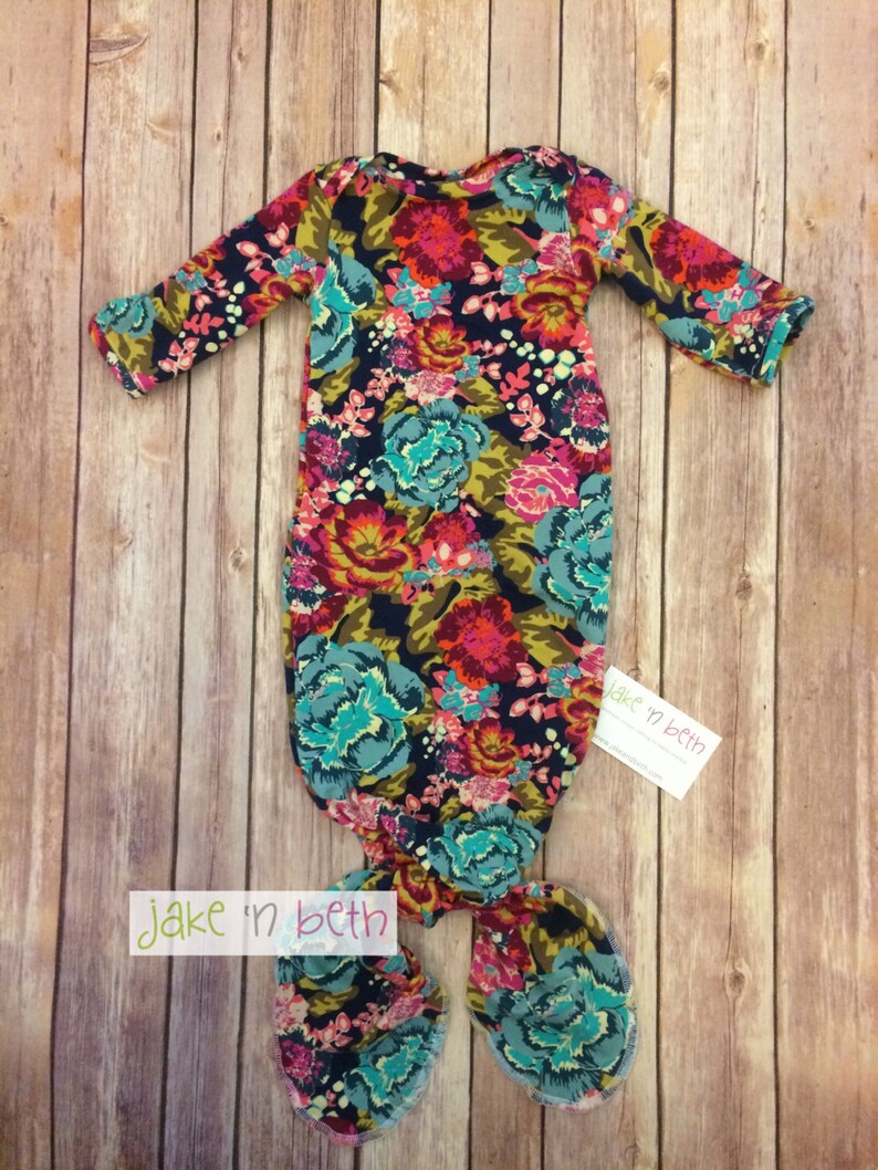 Baby girl knotted gown tie headband and no scratch mittens Etsy