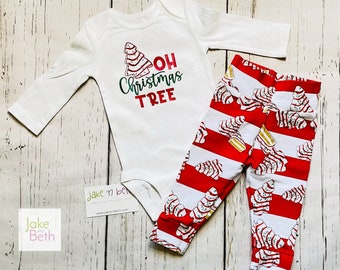Conjunto navideño para bebé, conjunto de pantalón y body, conjunto para la salida del hospital, regalo para baby shower, pasteles navideños, primera Navidad