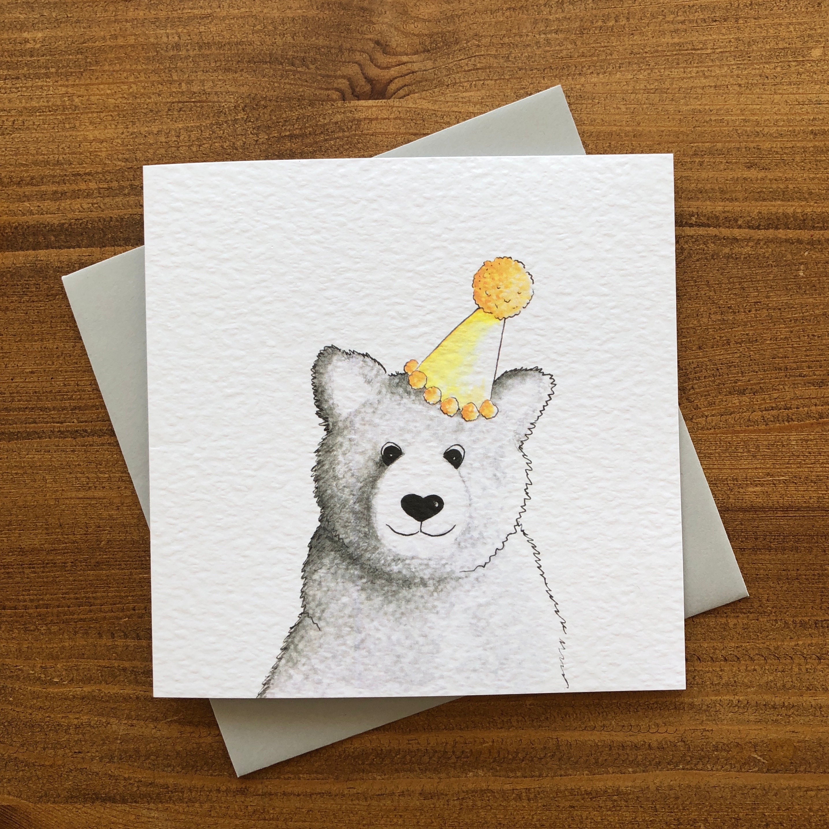 Birthday Bear Yellow Greeting Card Hand Drawn Art - Etsy