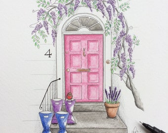 Front door portrait | Family portrait | Hand drawn | Painted | Personalised | Original watercolour painting | From photo | Unique gift