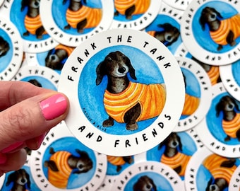 Frank The Tank Sticker | Vinyl Die Cut Waterproof 3 inch Sticker | For laptops, cars, water bottles etc | Dachshund Rescue