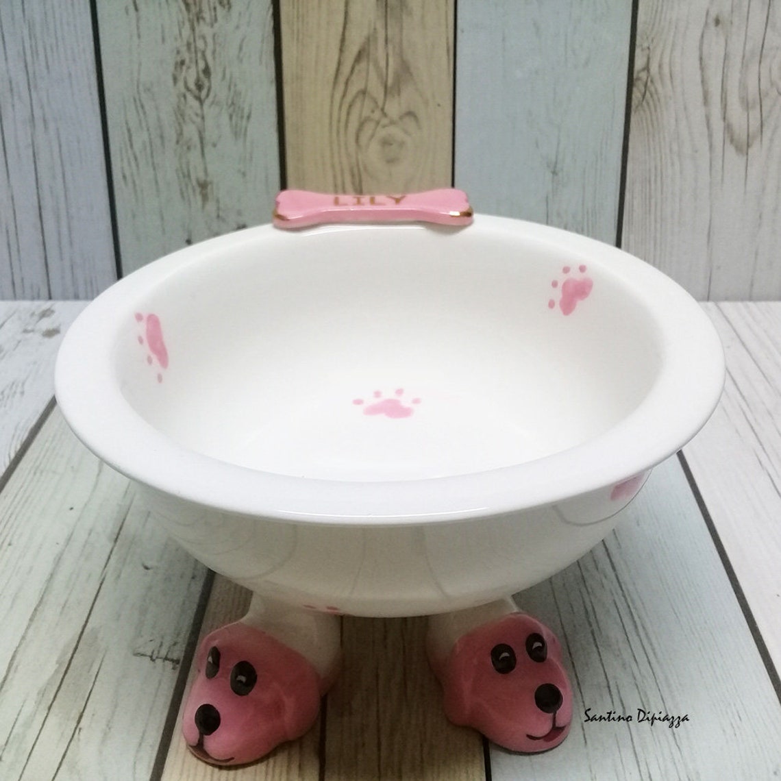 Pink Elevated Dog Bowl Small Dog Footed Bowl Personalized Etsy