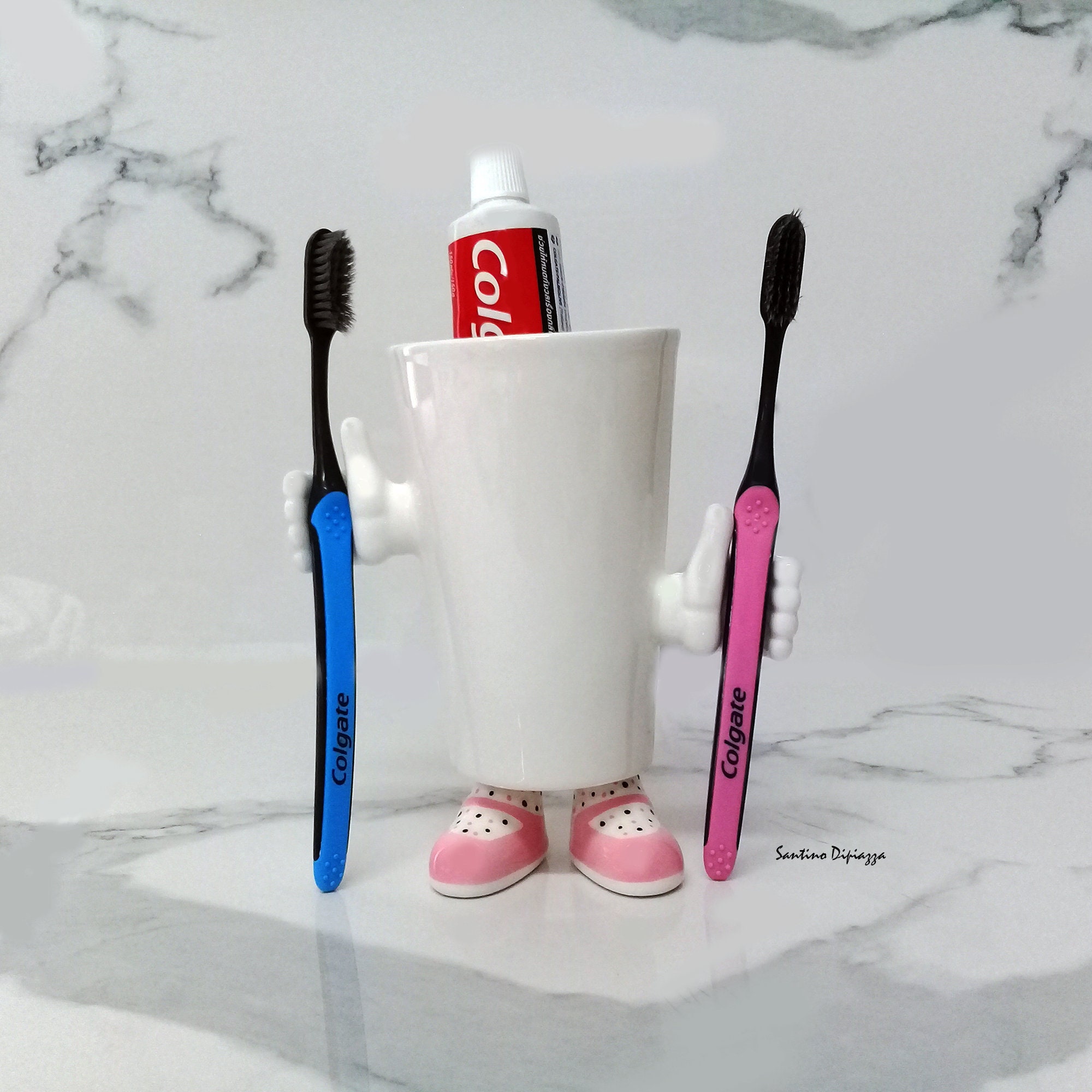 Pink Footed Toothbrush Holder Novelty Toothpaste Cup Etsy