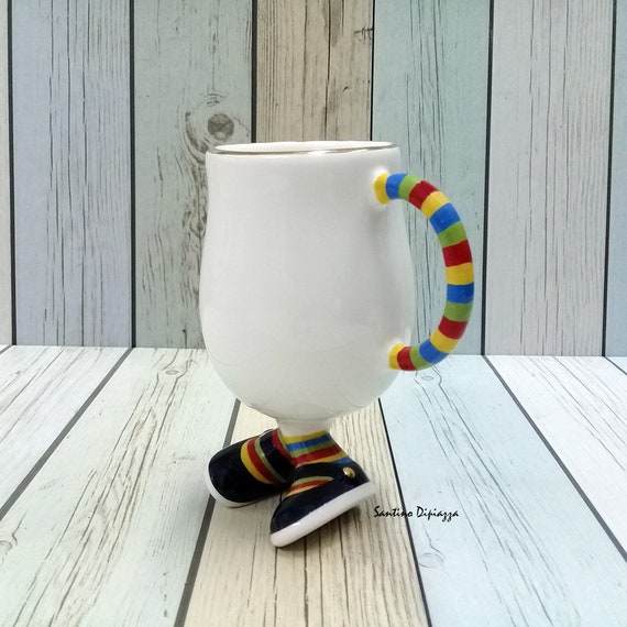Walking Pottery Tea Cup, Coffee Mug On Legs, Funny Gifts, White Ceramic, Quirky Running Cup, Cute Design, Whimsical Ware, Multi Coloured Walking Pottery Tea Cup, Coffee Mug On Legs, Funny Gifts, White Ceramic, Quirky Running Cup, Cute Design, Whimsical Ware, Multi Coloured