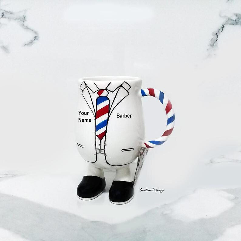 Walking Barber Tea Cup Personalized Barber Mug Barber Shop Etsy
