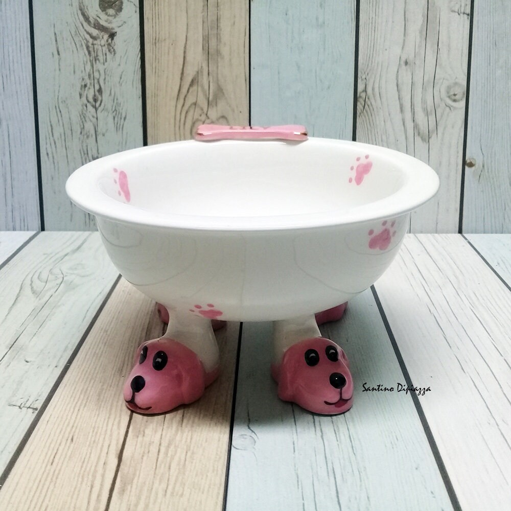 Pink Elevated Dog Bowl Small Dog Footed Bowl Personalized Etsy
