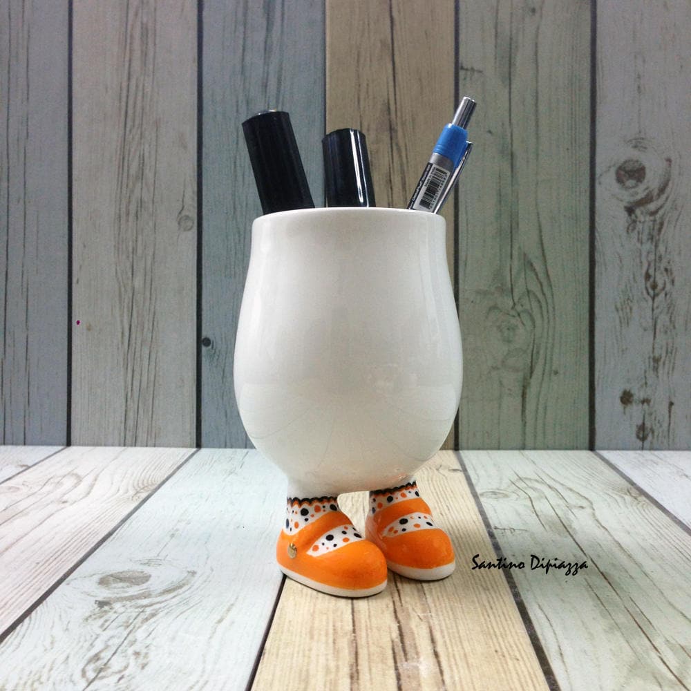 Pen Organiser Walking Pottery Ceramic Pencil Holder Office Etsy