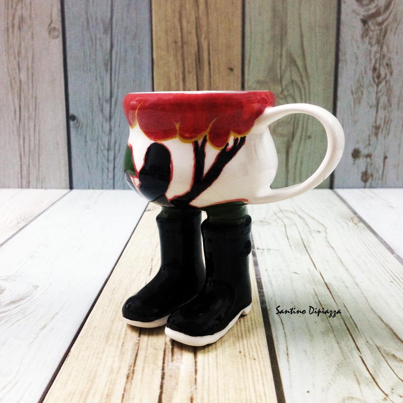 Walking Pottery Tea Cup, Coffee Mug On Legs, Funny Gifts, White Ceramic, Quirky Running Cup, Cute Design, Whimsical Ware, Multi Coloured Walking Pottery Tea Cup, Coffee Mug On Legs, Funny Gifts, White Ceramic, Quirky Running Cup, Cute Design, Whimsical Ware, Multi Coloured