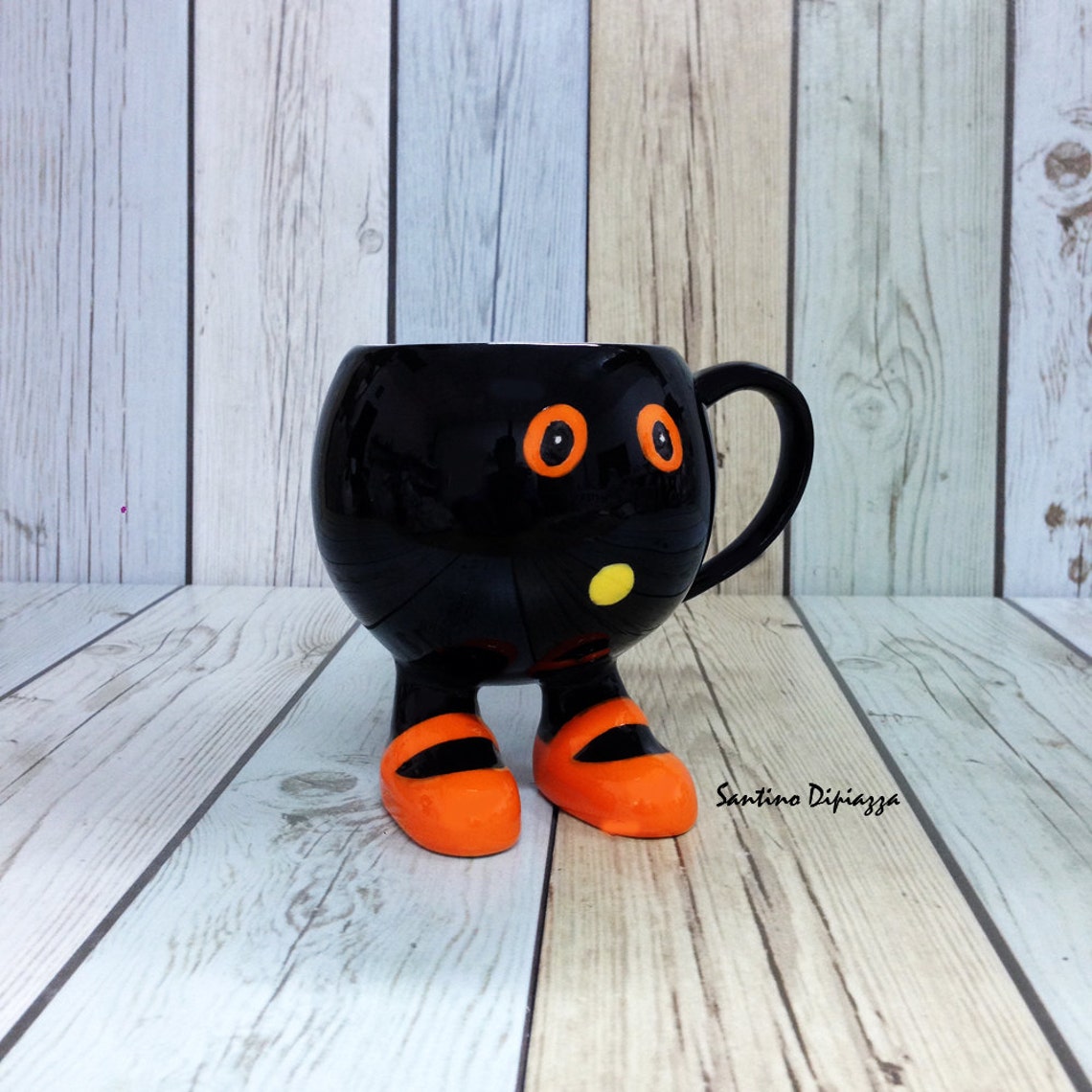 Funny Face Coffee Mug Black Orange Tea Cup Unique Coffee Etsy