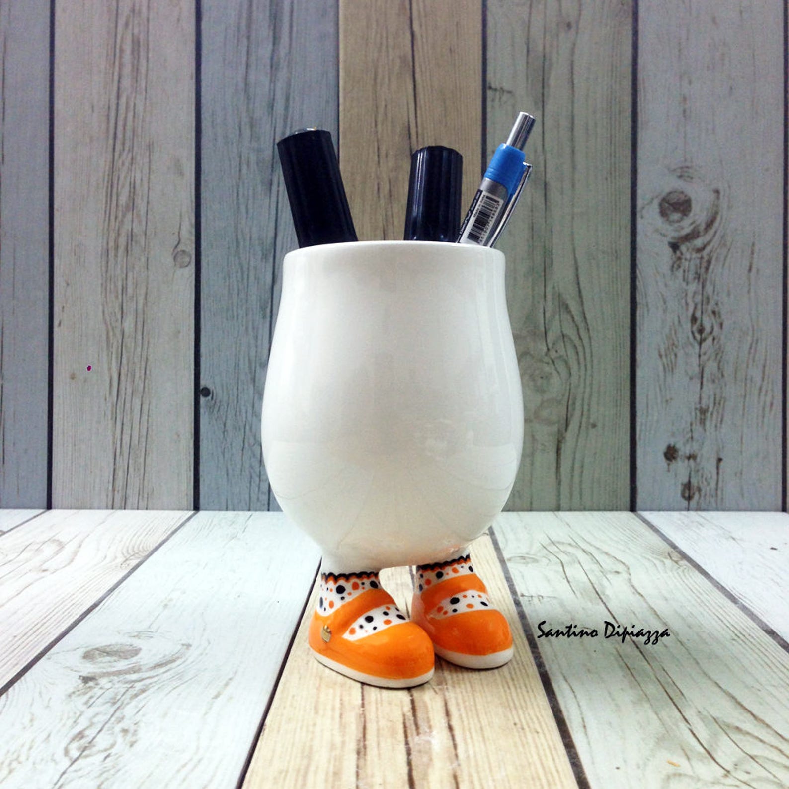 Pen Organiser Walking Pottery Ceramic Pencil Holder Office Etsy