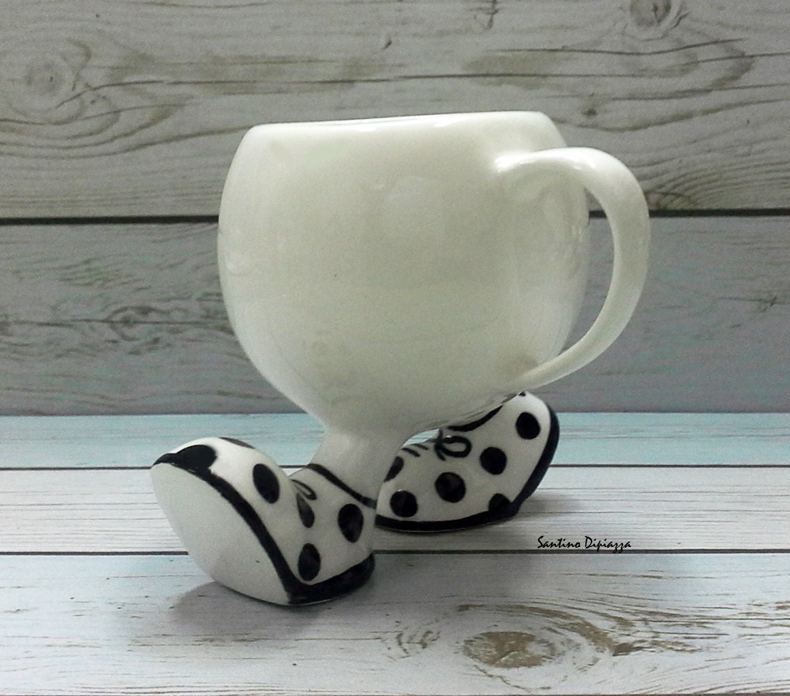 Polka Dot Coffee Mug Funny Walking Mug Black and White Mug Etsy