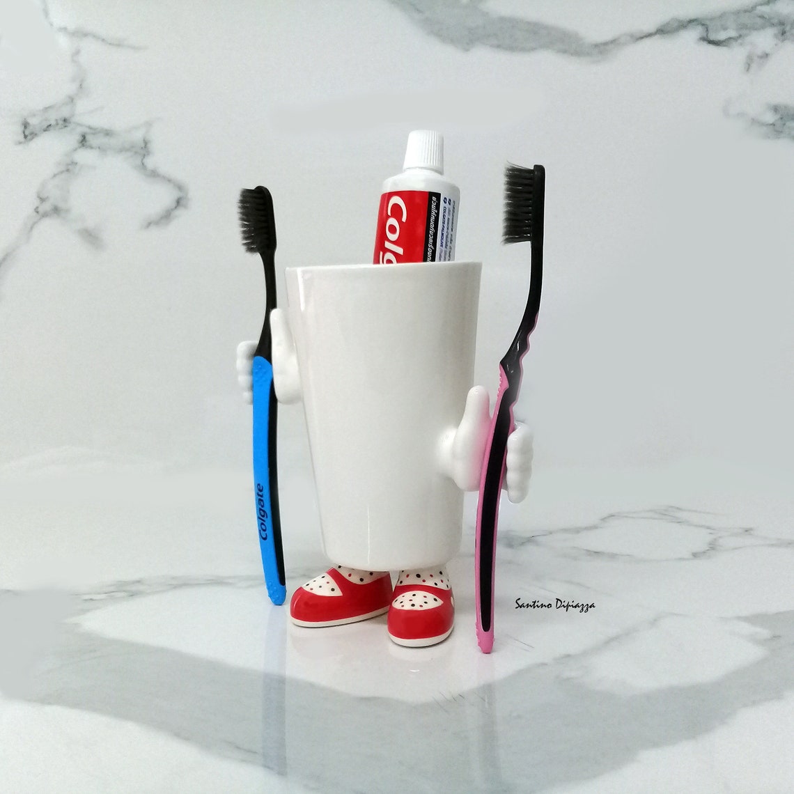 Red Toothbrush Holder Footed Toothpaste Cup Toothbrush Etsy