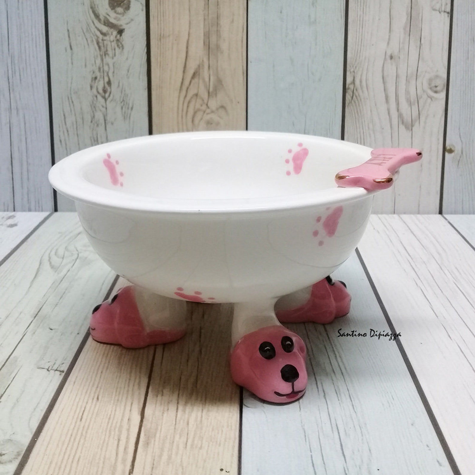 Pink Elevated Dog Bowl Small Dog Footed Bowl Personalized Etsy