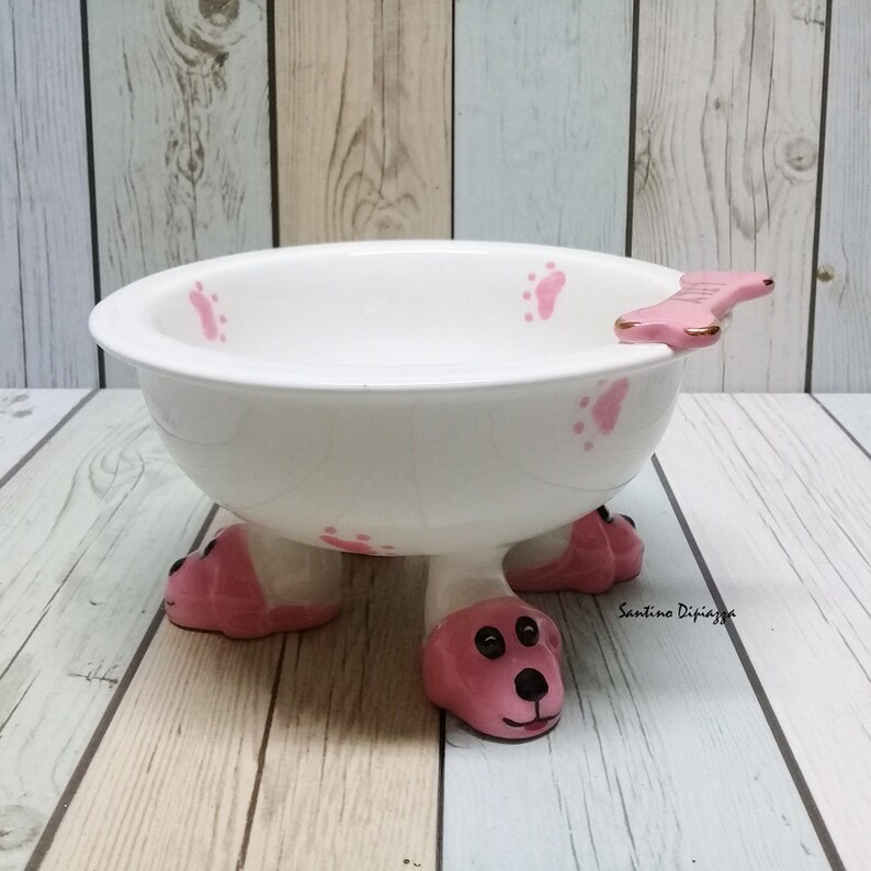 Pink Elevated Dog Bowl Small Dog Footed Bowl Personalized Etsy