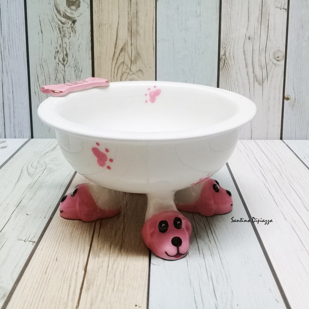 Pink Dog Bowl Small Dog Footed Bowl Personalized Dog Dish Etsy