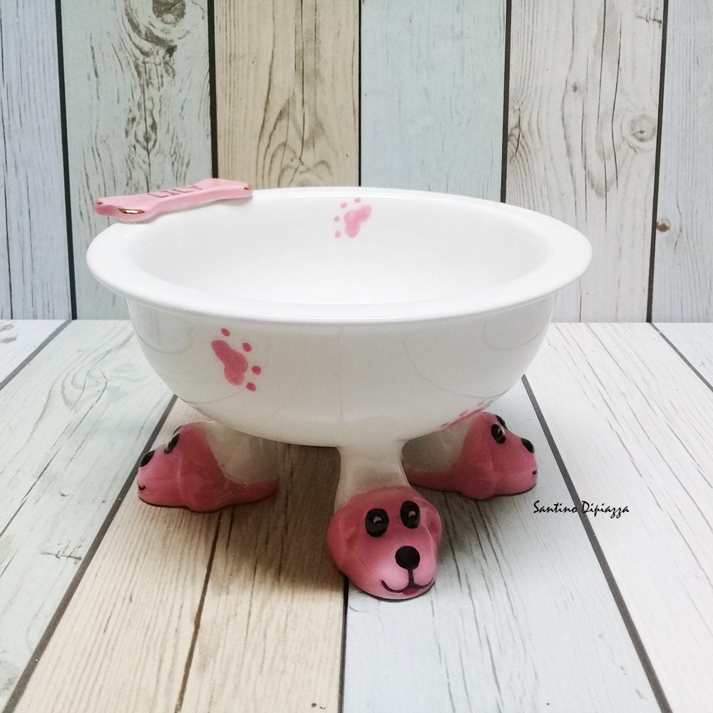 Pink Elevated Dog Bowl Small Dog Footed Bowl Personalized Etsy