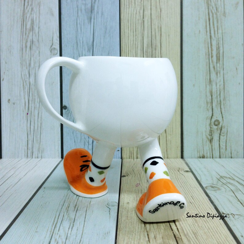 Whimsical Walking Mug Footed White Tea Cup Unique Coffee Etsy