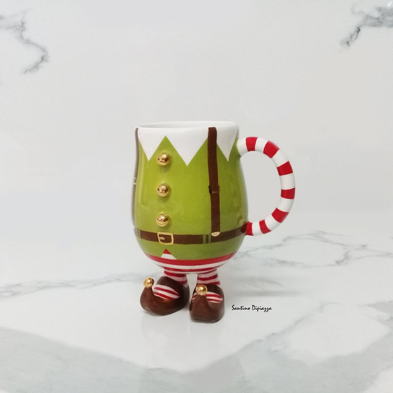 Green Elf Coffee Mug Christmas Gift Cup Candy Cane Mugs Etsy