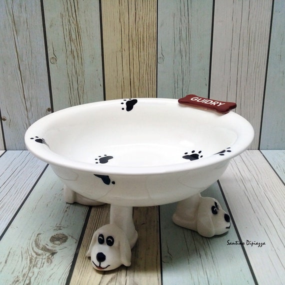Large Elevated Dog Bowl Walking Pottery Personalized Pet Etsy