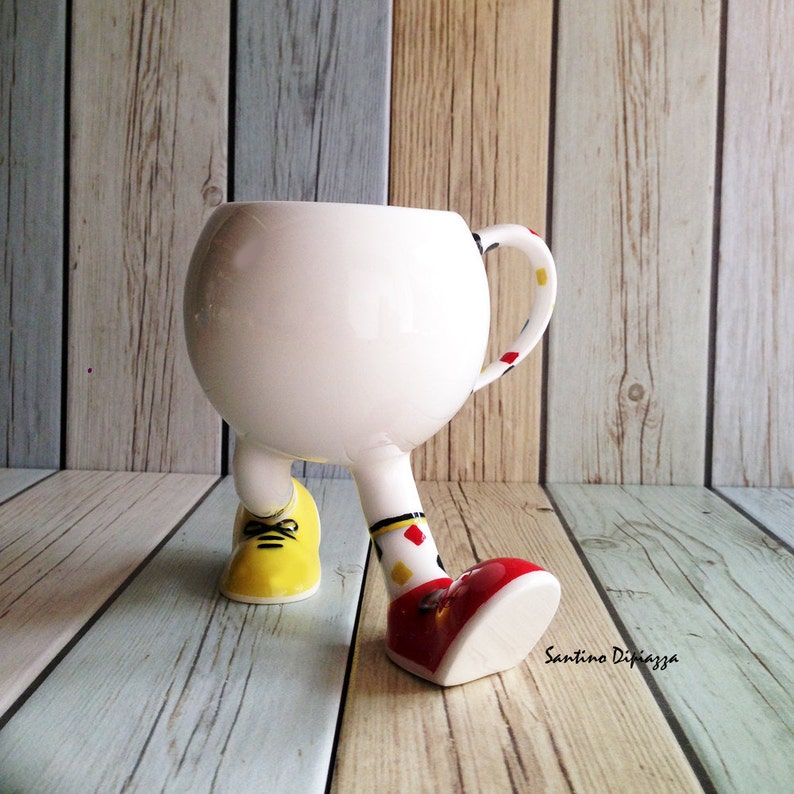 Walking Pottery Tea Cup Coffee Mug On Legs Funny Gifts Etsy