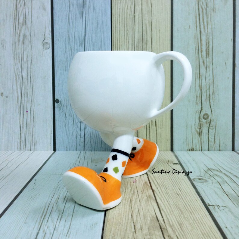 Whimsical Walking Mug Footed White Tea Cup Unique Coffee Etsy