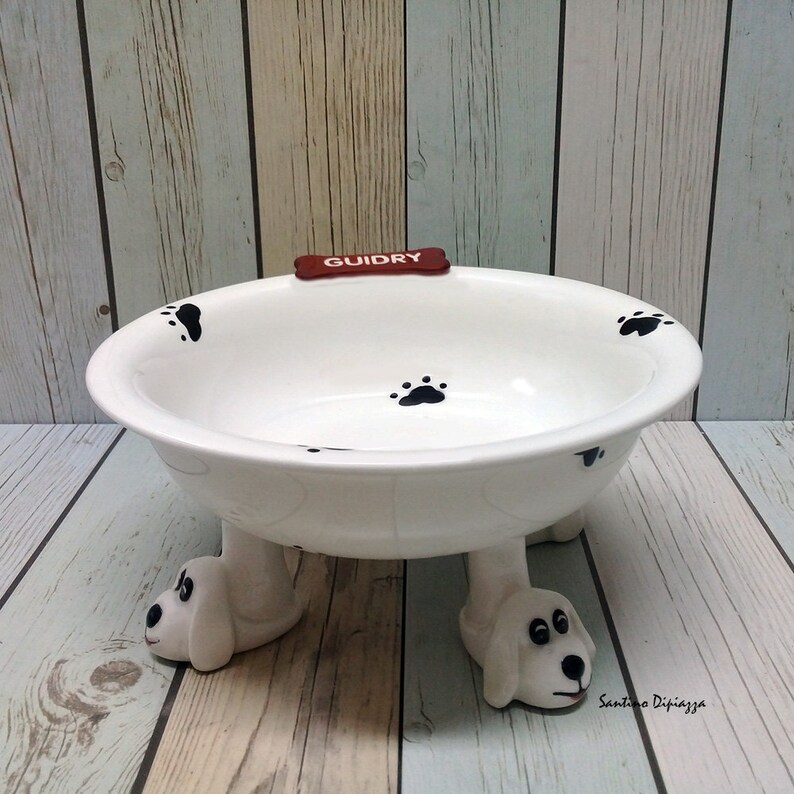 Large Elevated Dog Bowl Walking Pottery Personalized Pet Etsy