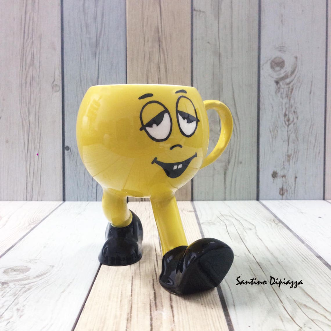 Emoji Coffee Mug Walking Pottery Yellow Smiley Face Tea Cup Etsy