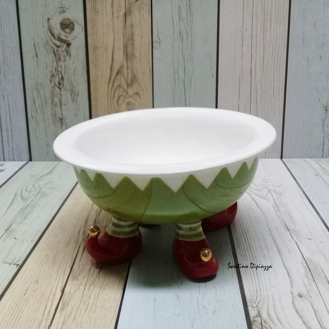 Elevated Elf Bowl Christmas Soup Dish Walking Pottery Green Etsy