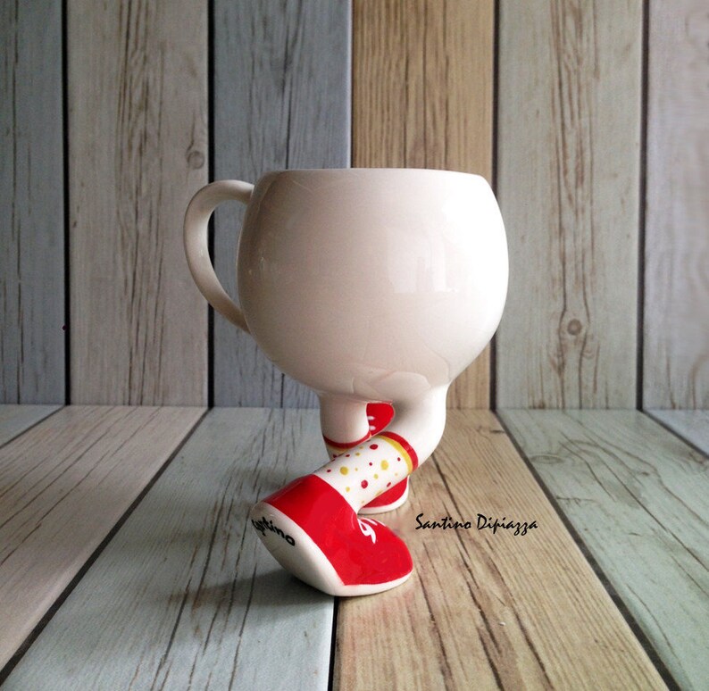 Walking Pottery Tea Cup, Coffee Mug On Legs, Funny Gifts, White Ceramic, Quirky Running Cup, Cute Design, Whimsical Ware, Multi Coloured Walking Pottery Tea Cup, Coffee Mug On Legs, Funny Gifts, White Ceramic, Quirky Running Cup, Cute Design, Whimsical Ware, Multi Coloured