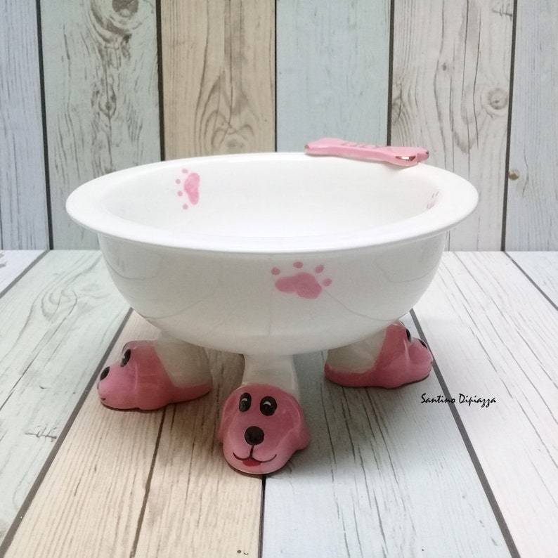 Pink Elevated Dog Bowl Small Dog Footed Bowl Personalized Etsy