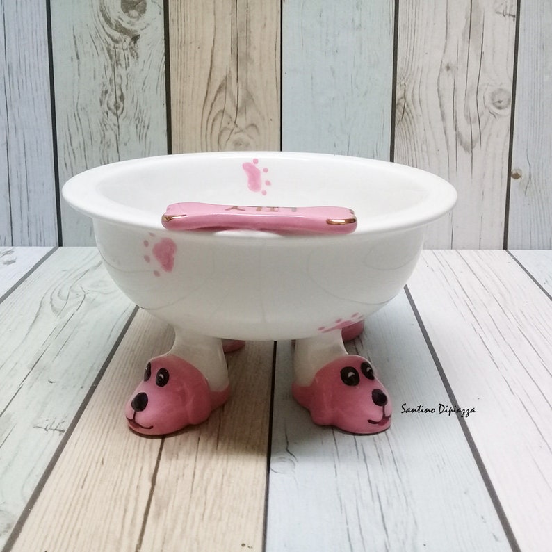 Pink Elevated Dog Bowl Small Dog Footed Bowl Personalized Etsy