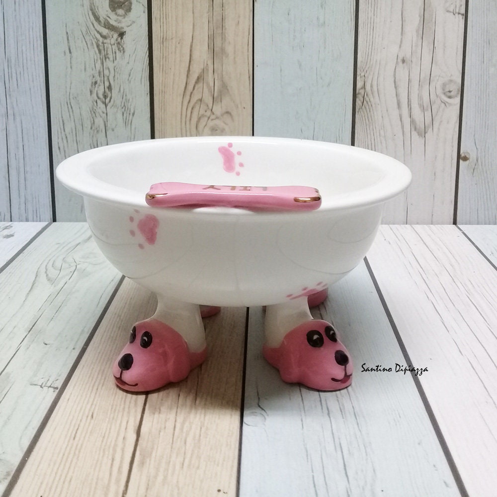 Pink Elevated Dog Bowl Small Dog Footed Bowl Personalized Etsy