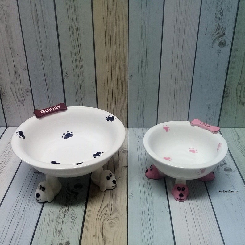 Large Elevated Dog Bowl Walking Pottery Personalized Pet Etsy