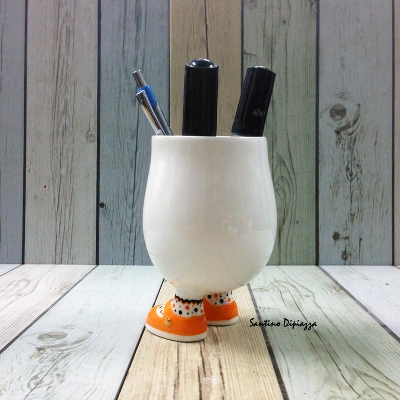 Pen Organiser Walking Pottery Ceramic Pencil Holder Office Etsy