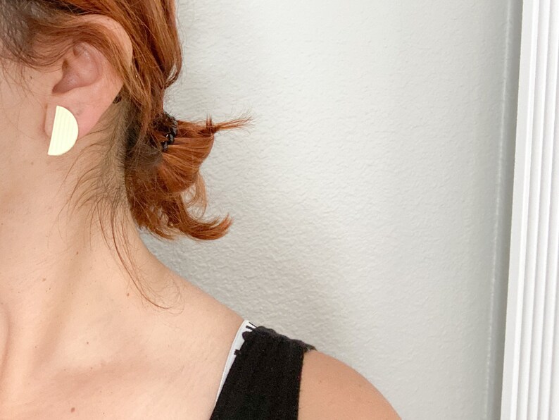 Hypoallergenic Minimalistic Textured Half Circle Polymer Clay Stud Earring Lightweight The Claire Stud in Lemon Ice