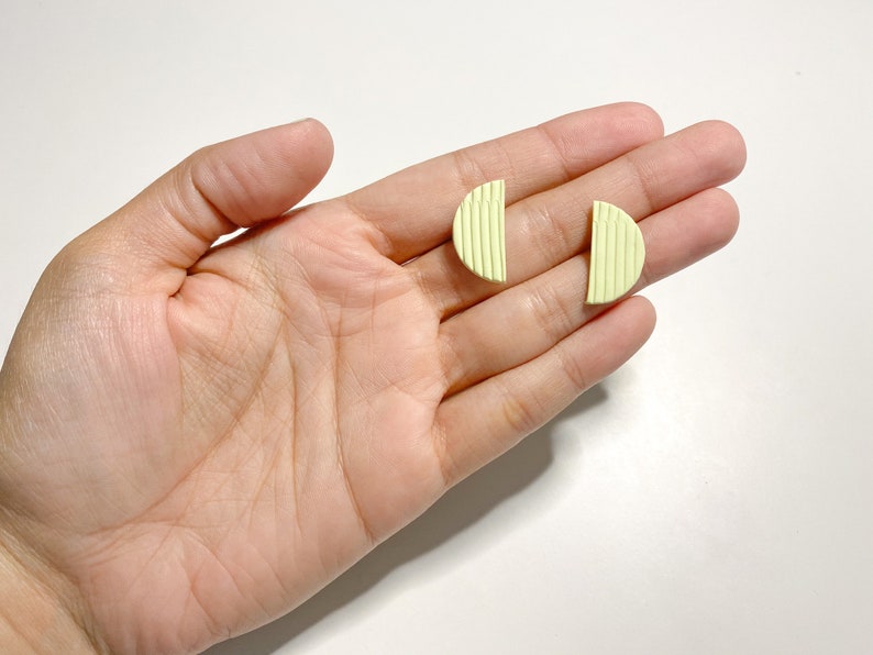 Hypoallergenic Minimalistic Textured Half Circle Polymer Clay Stud Earring Lightweight The Claire Stud in Lemon Ice