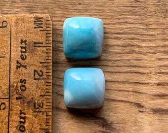 Natural larimar square cabochons pair  25.67ct