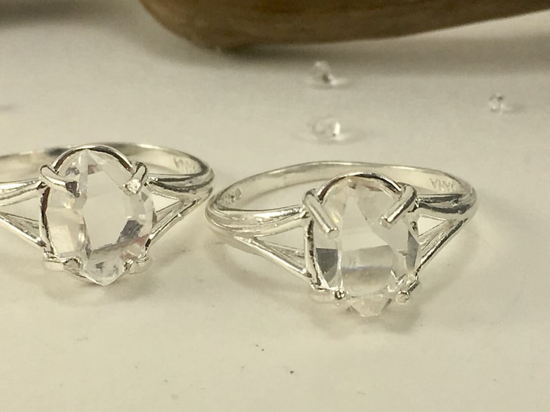 Natural Double Terminated Clear Yoga Meditation Healing Gift Herkimer Diamond Ring AAA Grade NY Crystal Sterling Size 7 Ring