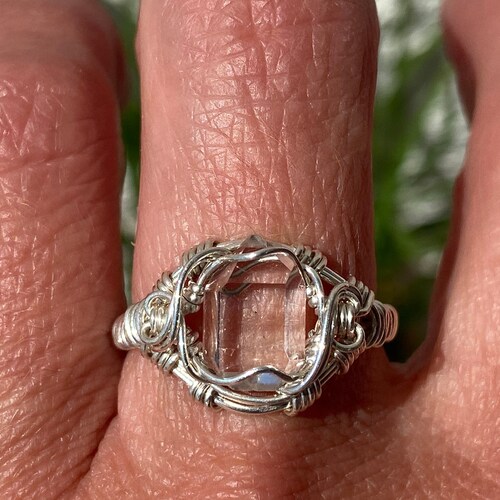 Herkimer Diamond Ring Size 7 Natural AA Grade Double Terminated Quartz Crystal Sterling shops Silver Wire Wrapped Ring